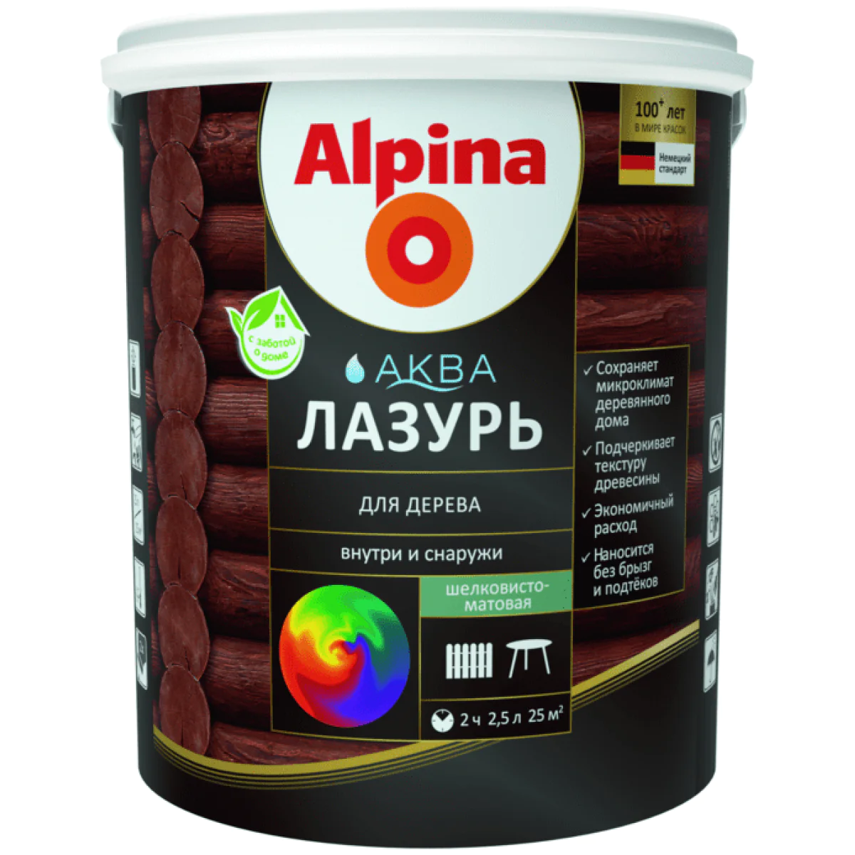 Лазурь для древесины Alpina Аква (прозрачная) 2,5 л