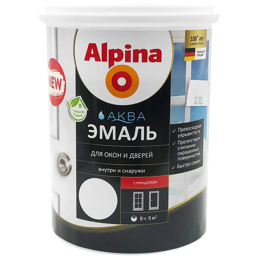 Эмаль Alpina Аква для окон и дверей (белая) 0,9 л