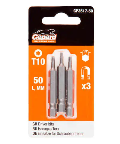 Бита для шуруповерта Torx T10 50 мм Gepard (GP3517-50) 3 шт