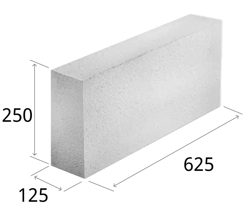 Блок газосиликатный ЗАБУДОВА 625x125x250, возможно 10% боя