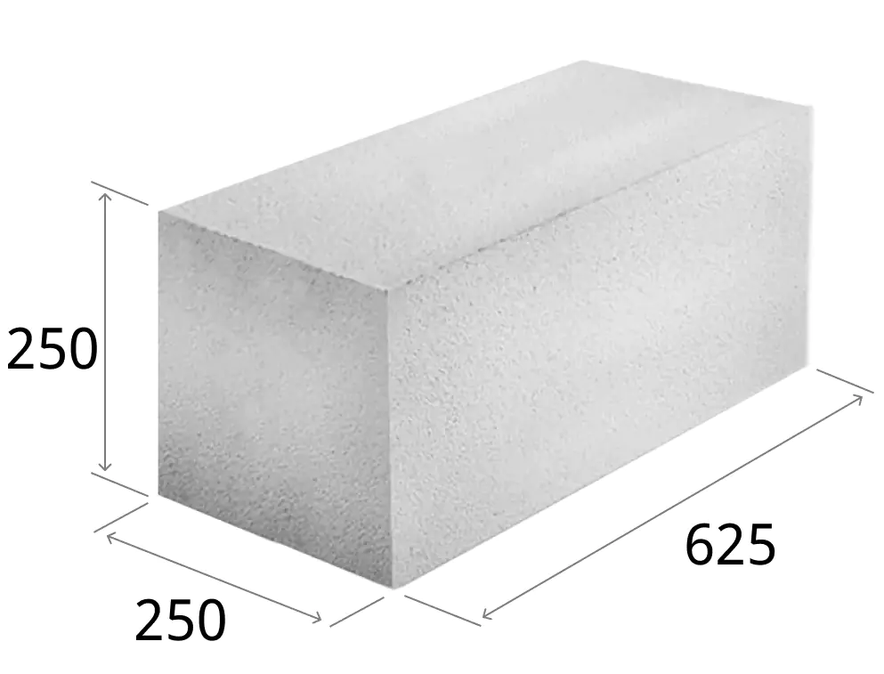 Блок газосиликатный ЗАБУДОВА 625x250x250, возможно 10% боя