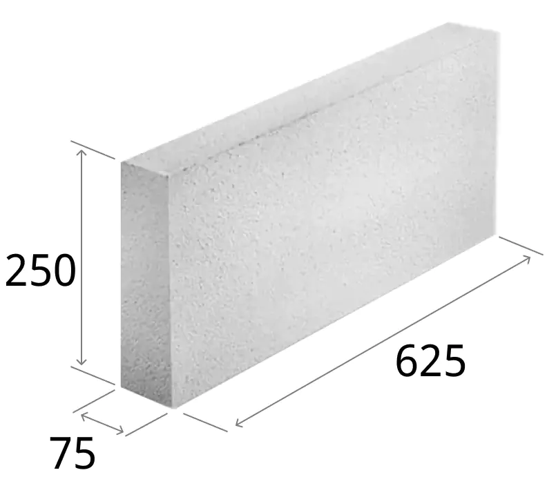Блок газосиликатный ЗАБУДОВА 625x75x250, возможно 30% боя