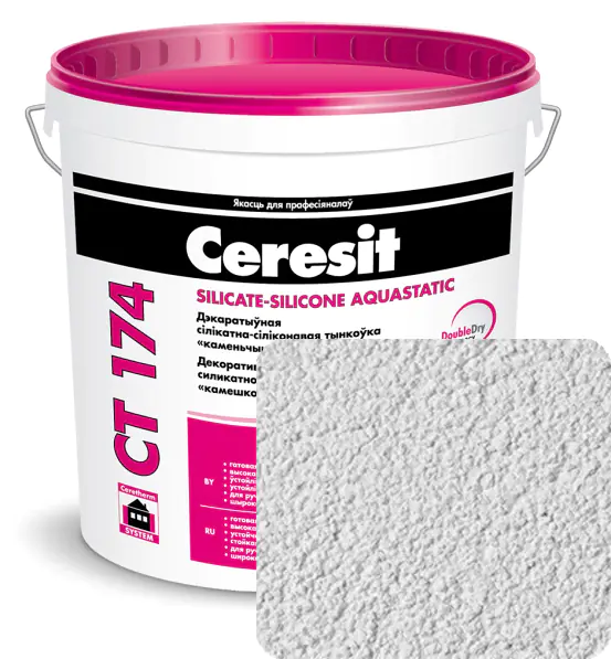 Декоративная штукатурка Ceresit CT-174 камешковая (1,5 мм), белая, 25 кг