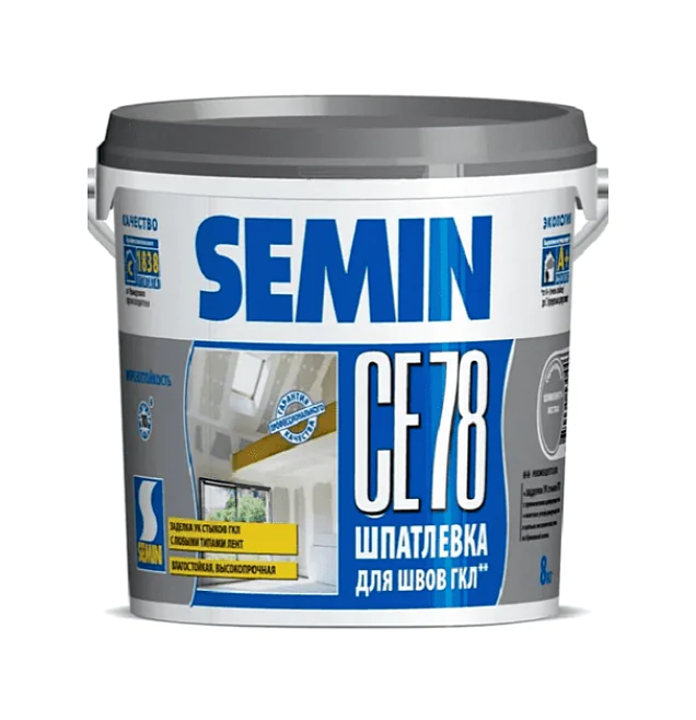 Шпатлевка финишная SEMIN СЕ-78 для швов ГКЛ (серая крышка) 8 кг