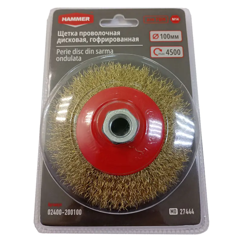 Щетка-крацовка дисковая гофр. 100 мм, M14 HAMMER (02400-200100)