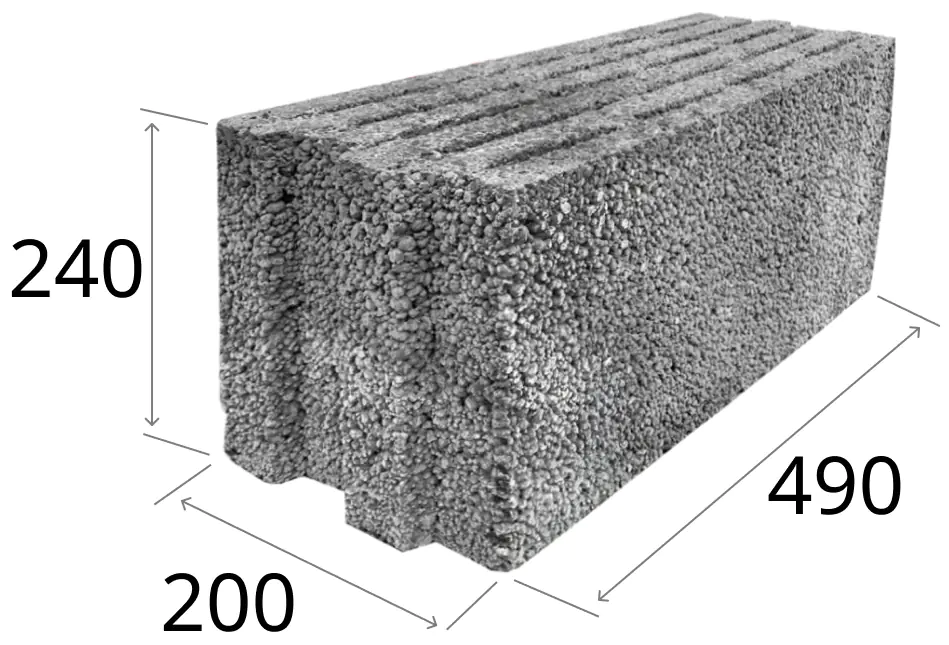 Керамзитобетонный блок 490x200x240 (плотность 600) Новолукомль