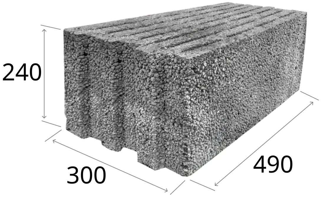 Керамзитобетонный блок 490x300x240 (плотность 600) Новолукомль