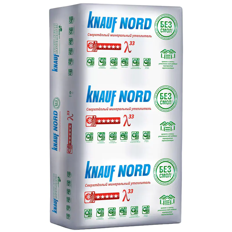 ТеплоЗвукоизоляция KNAUF NORD TS33 Aquastatik 100 мм (в пачке 4,5 м²)