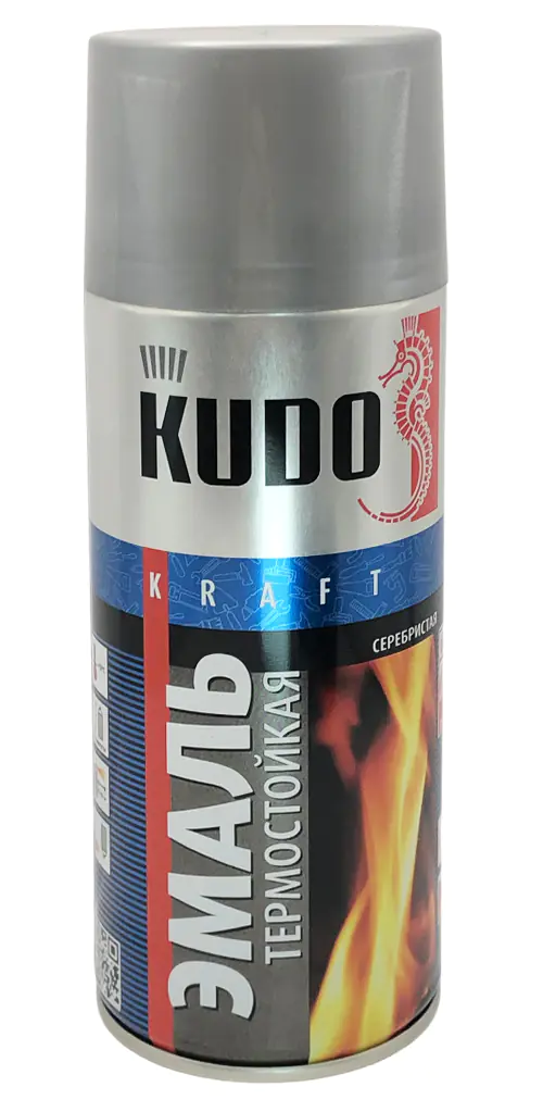 Эмаль аэрозольная термостойкая KUDO (серебристая) 520 мл, KU-5001