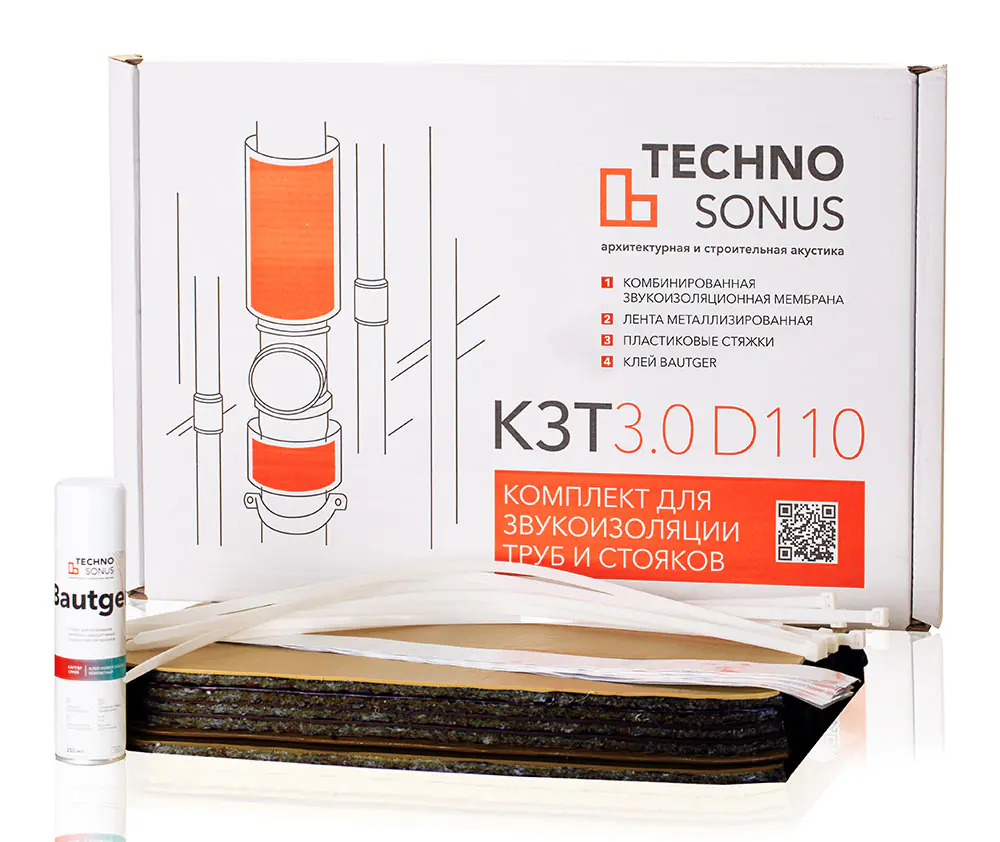 Комплект для звукоизоляции труб КЗТ 3.0 D110 Techno Sonus