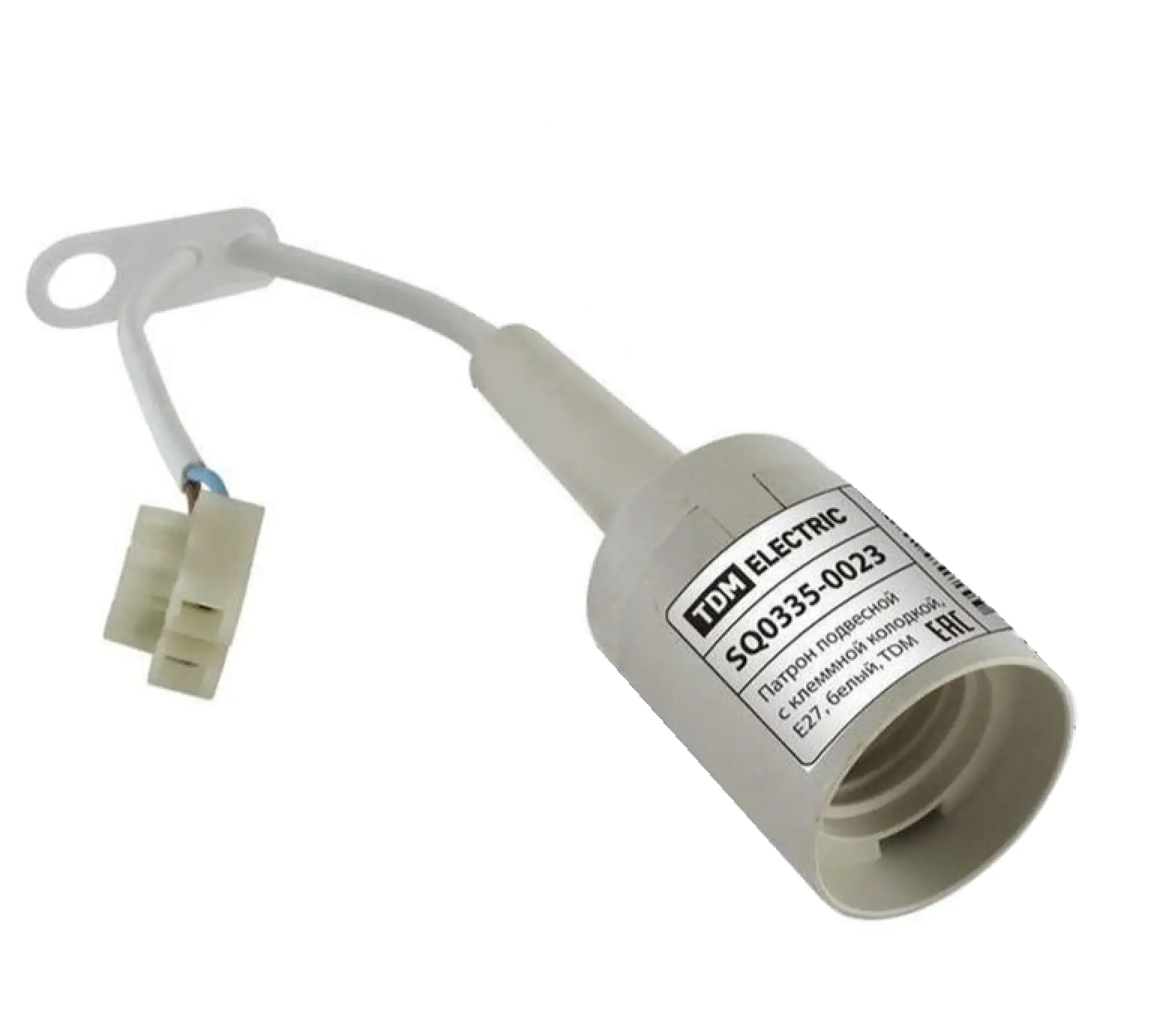 Патрон пластиковый подвесной с клеммной колодкой E27 (белый/черный) TDM