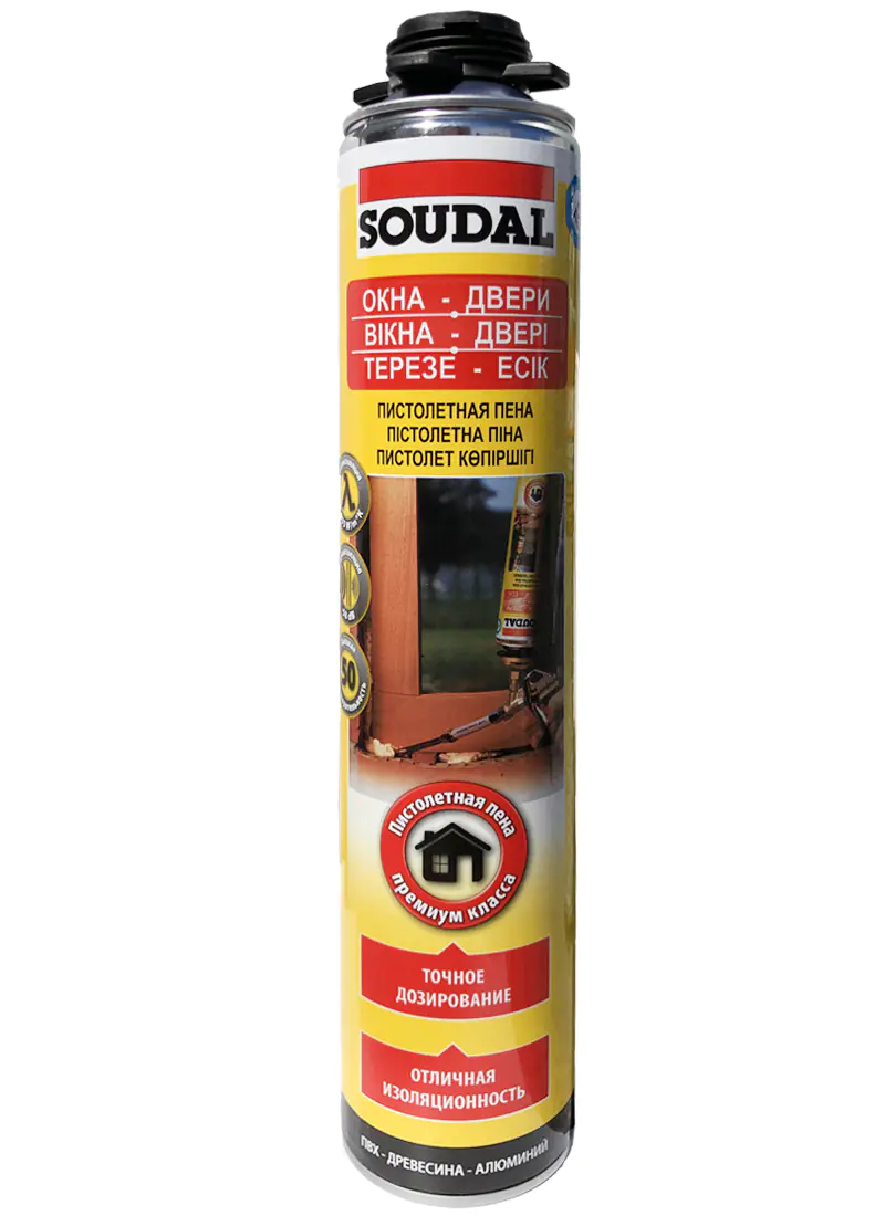 Монтажная пена Soudal Professional (окна, двери) под пистолет, 750 мл
