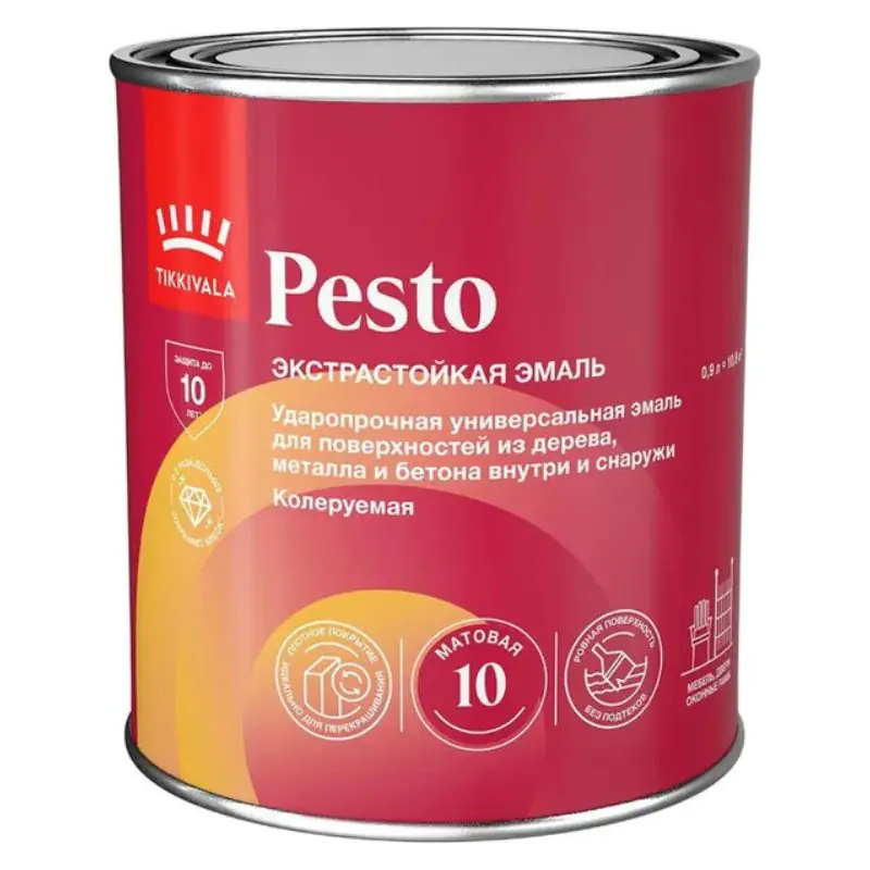 Эмаль для дерева и металла Tikkivala Pesto 10 База A (матовая) 0,9 л