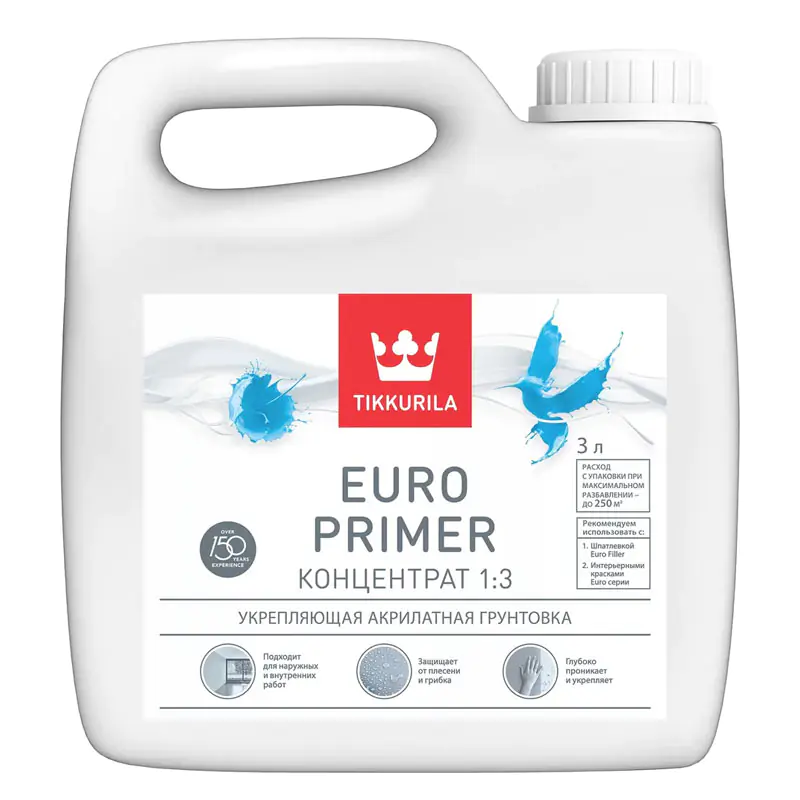 Грунтовка акриловая Tikkurila Euro Primer (концентрат 1:3) 3 л