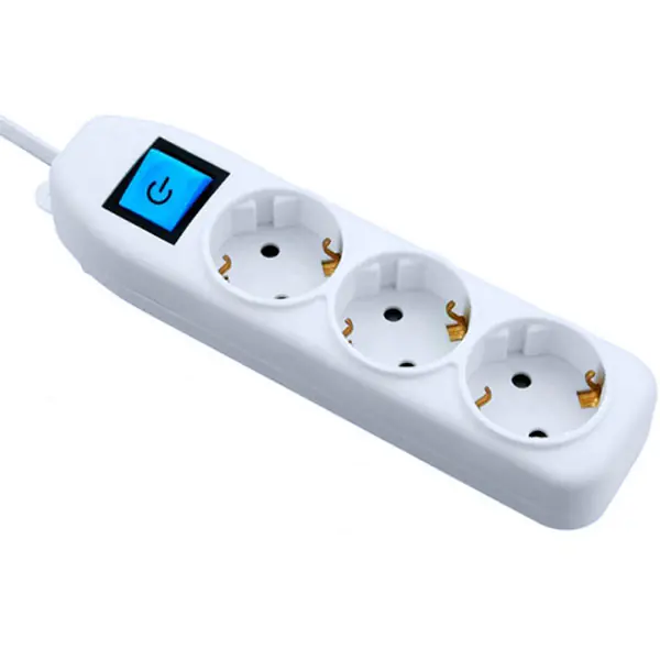Удлинитель 1,5 м с выключателем 3 розетки с/з Electraline 62010 (белый)
