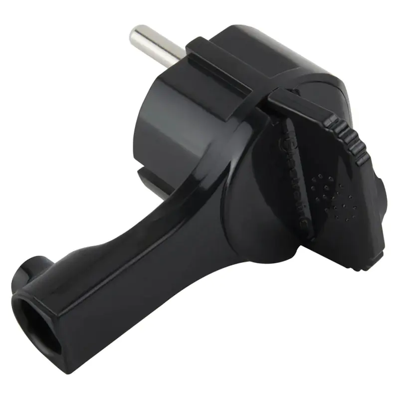 Вилка штепсельная угловая с/з 16А Electraline 55045 (черный, пластик)