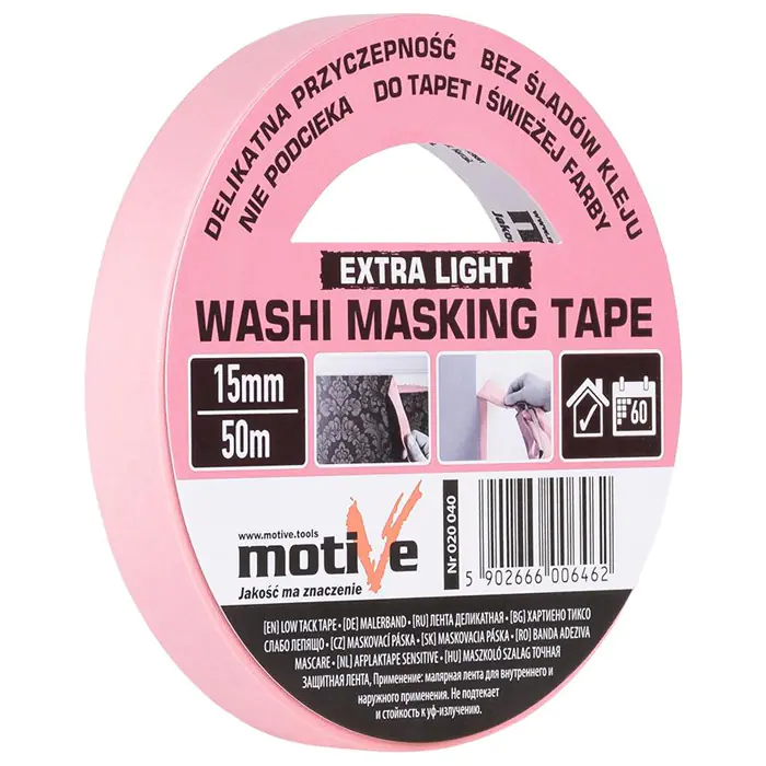 Лента малярная на рисовой бумаге Motive Washi Extra Light 15 мм х 50 м