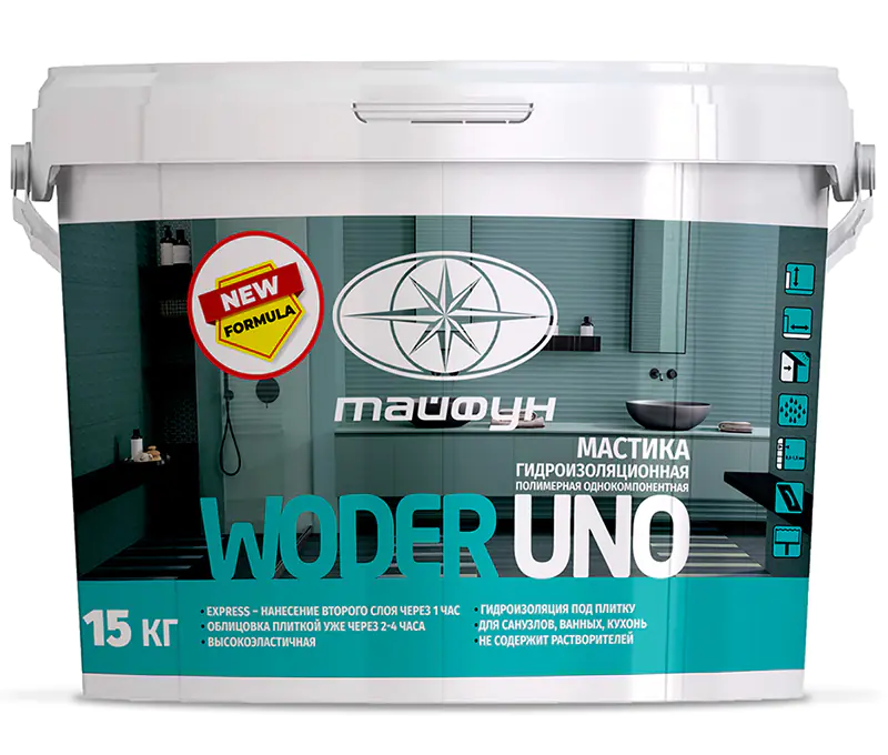 Гидроизоляционная мастика WODER UNO Тайфун Мастер, 15 кг