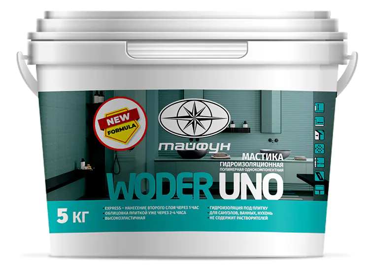 Гидроизоляционная мастика WODER UNO Тайфун Мастер, 5 кг